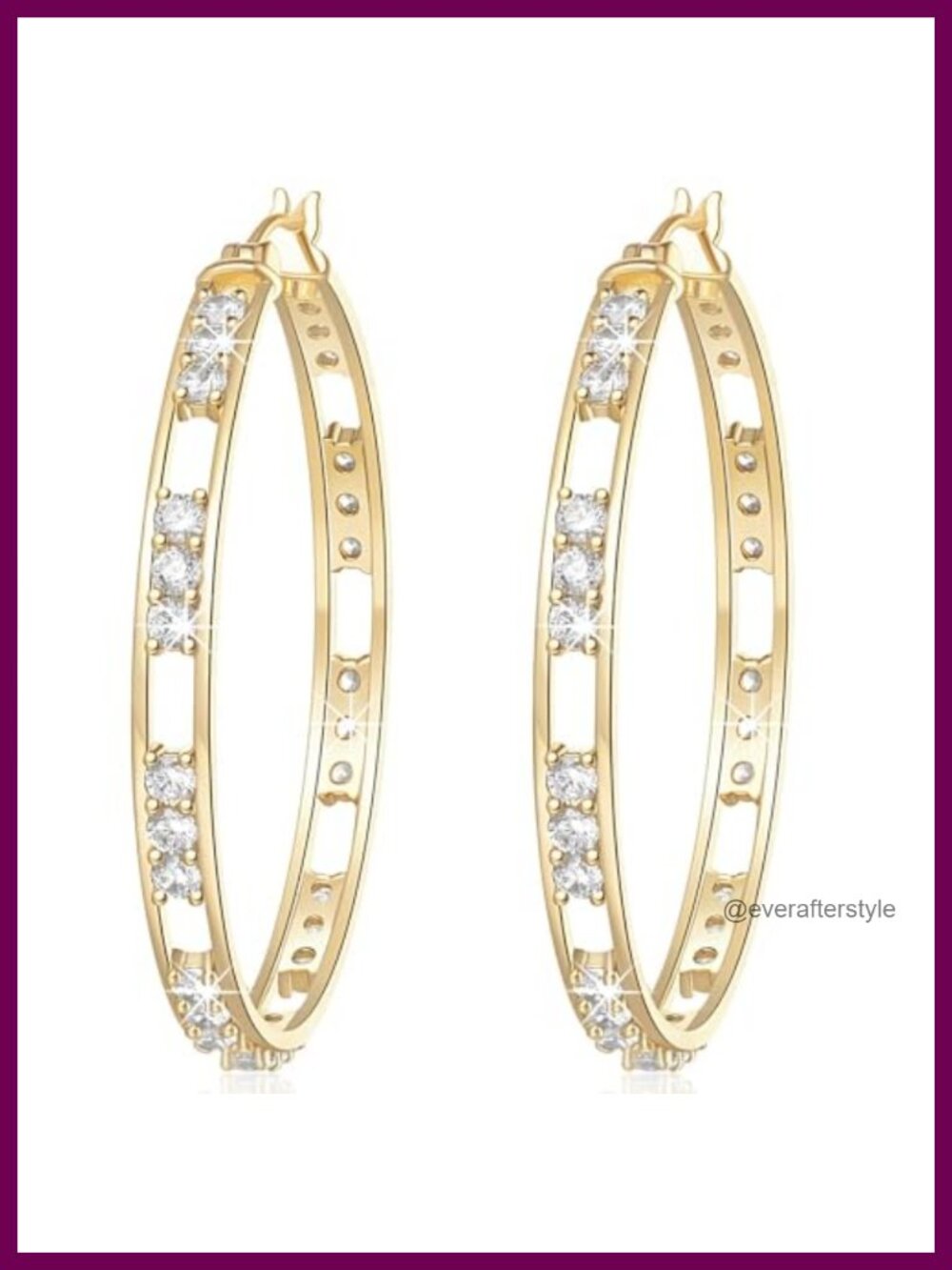 14K Gold Plated Cubic Zirconia Hoop Earrings for Women, Hollow-Carved Design